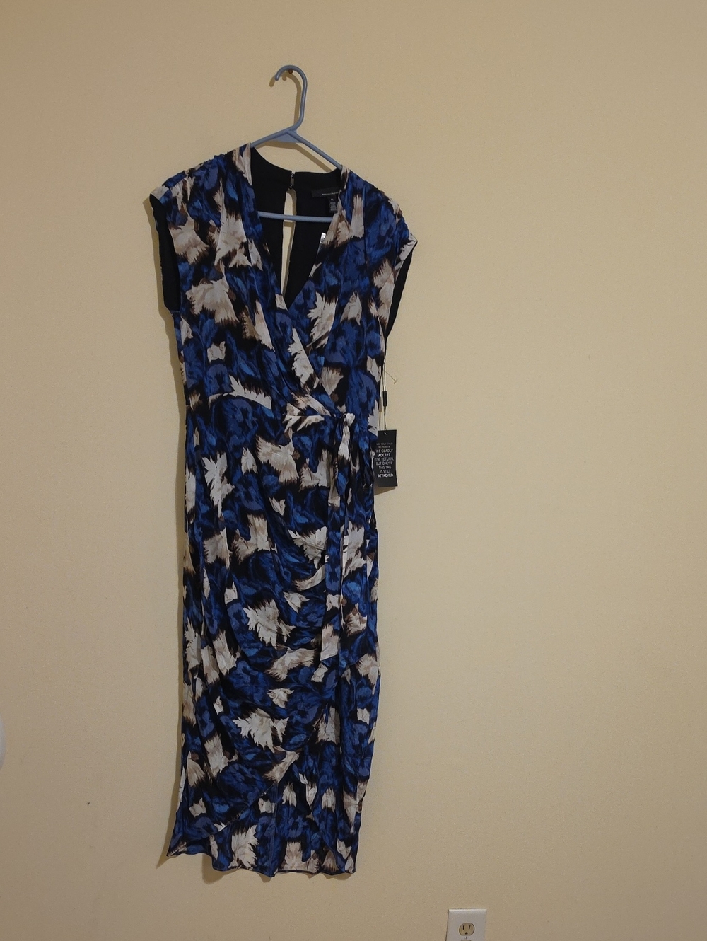 White House Black Market Blue and White Floral Midi Wrap Dress